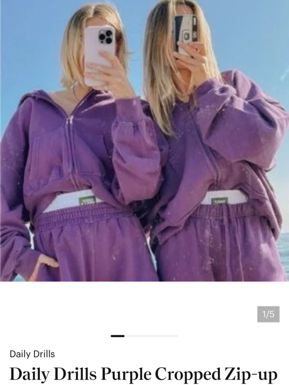 Daily Drills Purple Cropped Zip-Up Hooded Sweatshirt